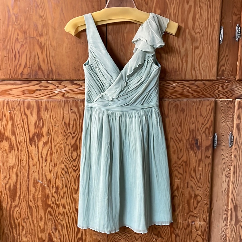 J. Crew gently used “Serena” sage green silk chiffon dress